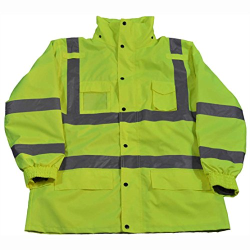 Petra Roc LPJ3IN1-C3-L Rain Parka Waterproof 300D Oxford with Pu Coating ANSI/Isea Class 3 3-In-1 with Removable Thermal Fleece Jacket, LARGE, Lime