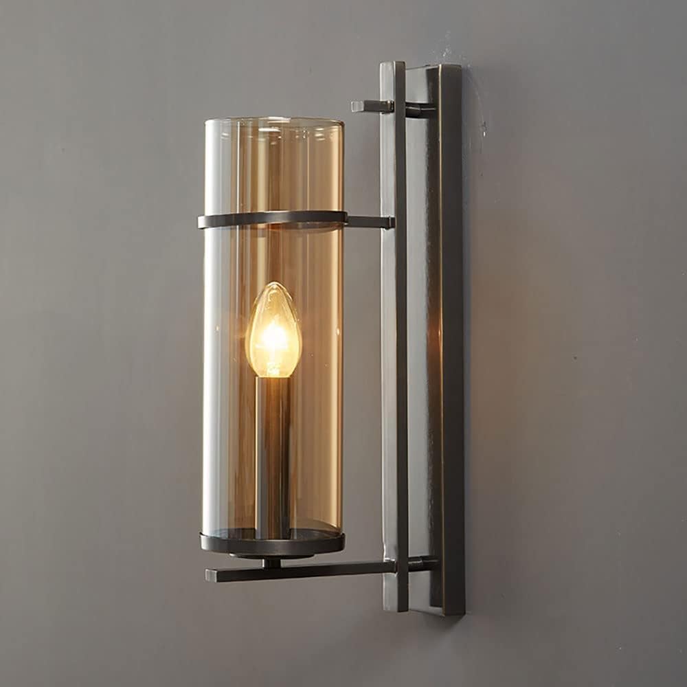 HYJAUSXB Wall Lamps Sconces Light Sconce Brass Lighting with Amber Clear Glass Shade for Retro Decor Elegant Cylindrical Bathroom Vanity(Brushed Brass)