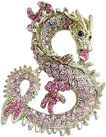 Sindary Art Style 2.36" Dragon Brooch Pin Pendant Austrian Crystal BZ2980 (Gold-Tone Pink)