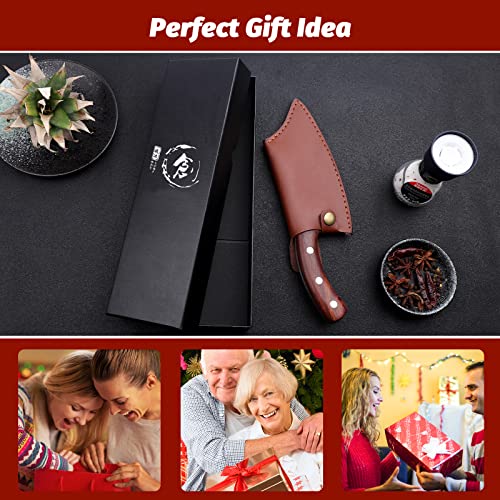 Rococo 3Pcs Butcher Cleaver Knife Set For Meat Cutting Serbian Chef Knife Viking Cleaver Boning Knife With Sheaths For Kitchen Outdoor Bbq Camping Birthday Christmas Gift Idea Men #TOP6