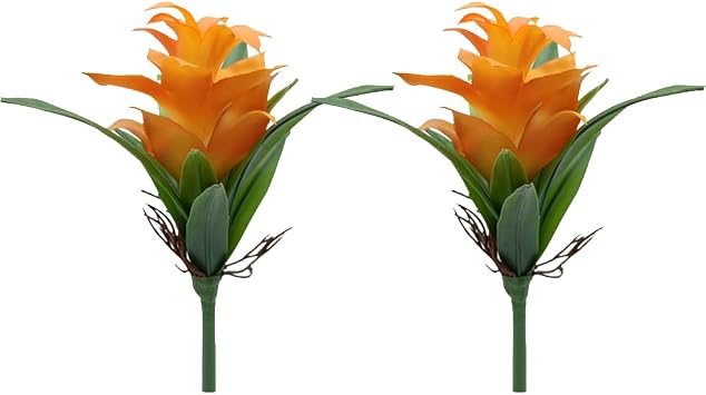 2Pcs Ginger Artificial Plants 8.2In Fake Ginger Torch Bromeliad Fake Flower for Home Office Indoor Outdoor Decoration Orange