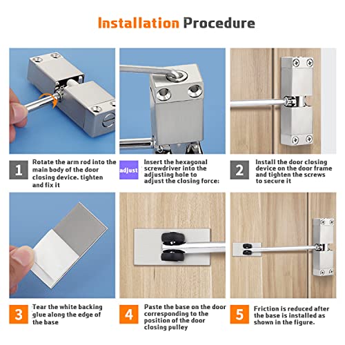 Safety Spring Door Closers, Adjustable Closing Door Hinge, Zinc Alloy High Performance Automatic To Convert Hinged Doors To Self Closing Door (Square Silver) #TOP6