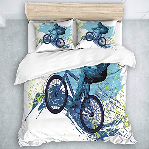 YOUMEISU Parure de lit Adulte,Housse de Couette,Vélo BMX de Sportsman Cycling Extreme Bike,Multicolore, 1 Housse de Couette 200 x 200 CM + 2 Taies d'Oreillers 50 x 75 CM Cover