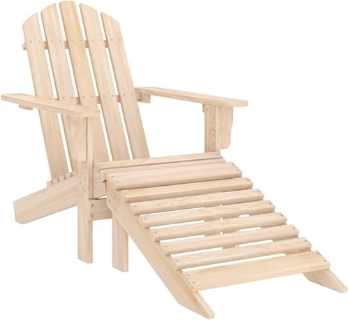 Natural Wood Adirondack Chair, Detachable Ottoman, Solid Fir Wood, Outdoor Patio, Garden, Balcony Seating
