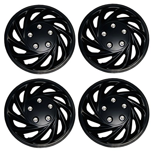 Image of WC3-15-868-B - Pack of 4 Hubcaps - 15-Inches | Black | Style 868 Style Snap-On (Pop-On) Type Matte Black Wheel Covers Hub-caps