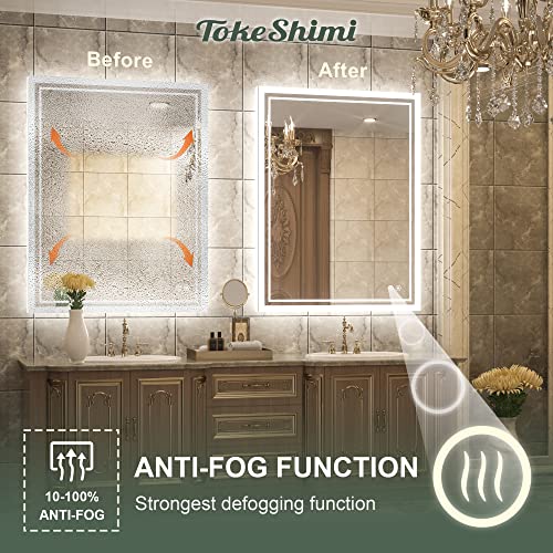 Tokeshimi 36 X 28 Inch Led Bathroom Mirror Backlit Vanity Mirror With Lights Wall Mounted Anti-Fog Lighted Bathroom Mirror Dimmable Makeup Mirror With Front Lights & Backlight(Horizontal&Vertical) #TOP2