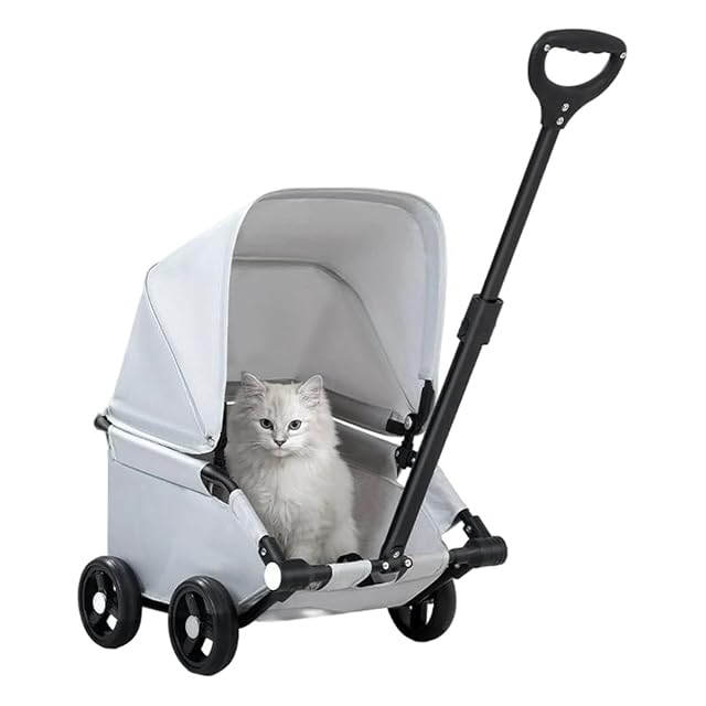 Pet Stroller Dog Pram, Plegable sin Herramientas UV Impermeable 360° Mango Giratorio 4 Ruedas Carro Mascota…