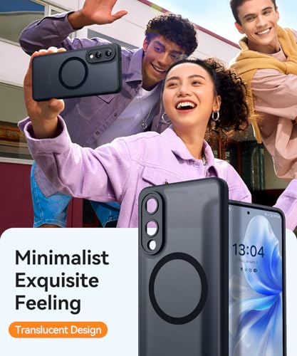 Image of CANSHN Designed for Samsung Galaxy S25 Edge Case (2025) [Full Camera Protection] [Compatible with Magsafe] Translucent Matte Back Protective Phone Cover, Black