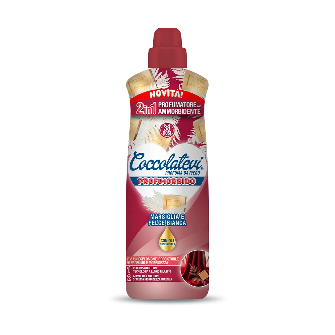 COCCOLATEVI Profumorbido Marsiglia e Felce Bianca, Confezione da 3 x 760 ml, Profumatore e Ammorbidente 2in1, 38 Lavaggi a Flacone, Formula Concentrata con Oli Essenziali e Microcapsule