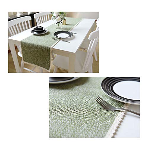 Chemin de table vert en lin et coton 35x90cm style rustique pour table basse
