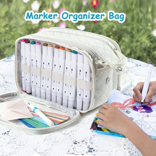 Image of Marker Organizer Case - Holds 72-96Markers | Portable Art Marker Storage Bag with Clear View Panels & Removable Dividers | Marker Holder for Alcohol Markers, Pens, Craft Supplies(Case Only)
