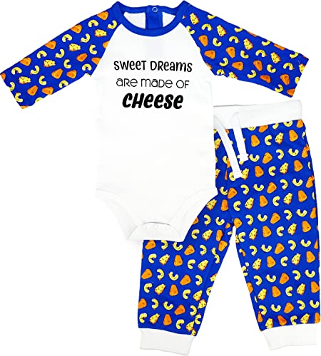 Pavilion Gift Company Sweet Dreams are Made of Cheese-6-12 Mac 'n' Cheese Baby Bodysuit & SWEA, Blue, 6-12 Months
