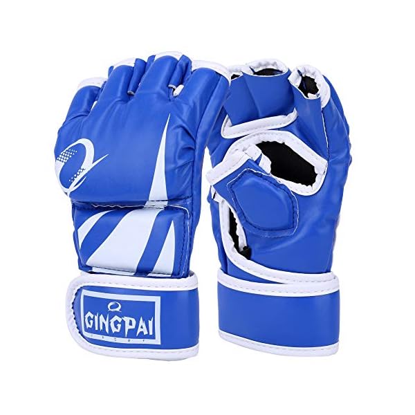 GINGPAI-Half-Training-Boxing-Mitts-Gloves-for-Men-Women-Training-Gloves-Sparring-Gloves-for-Punching-Bag-Kickboxing-Muay-Thai-MMA-UFC GINGPAI Half Training Boxing Mitts Gloves for Men Women, Training Gloves, Sparring Gloves for Punching Bag, Kickboxing, Muay Thai, MMA, UFC (Blue)