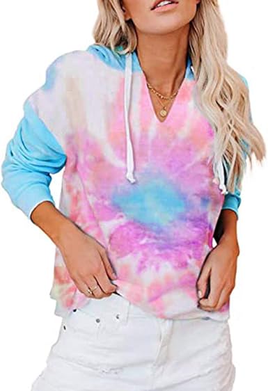 Amazon.com: Sudaderas con capucha para mujer con capucha ligera Tie Dye  Sudaderas Casual manga larga con cordón Pullover con capucha Tops : Ropa,  Zapatos y Joyería
