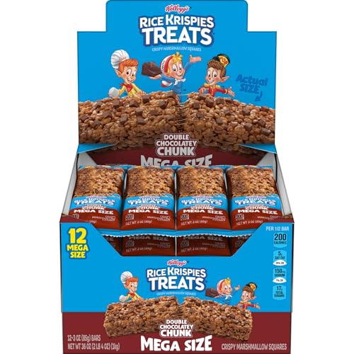 Image of Rice Krispies Treats Mega Bars Large Marshmallow Snack Bars, Kids Snacks, Double Chocolatey Chunk, 36oz Box (12 Bars)