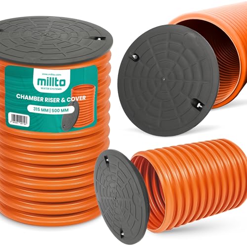 Millto Steigrohr mit Abdeckung Deckel 50 cm 315 mm Schachtrohr Wellrohr Kanalschacht Kanalrohr Schachtdeckel Abwasser Rohr Kanaldeckel Kontrollschacht Sickerschacht Kunststoff