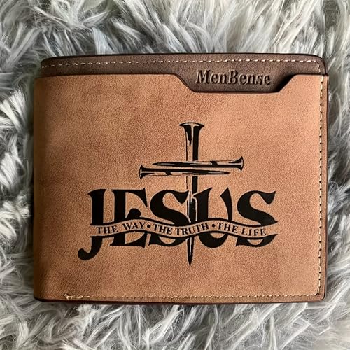 Kasutoo Men's PU Wallet Multiple Card Slots, Id Window with Laser Engraving Pattern (Jesus the Way, the Truth, the Life)3