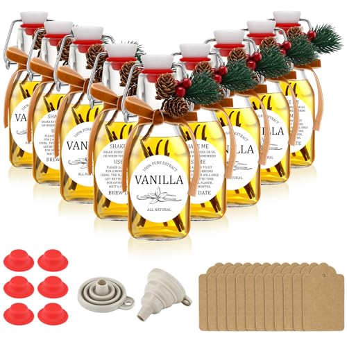 Sieral 9 Set Swing Top Glass Bottles for Gift Giving, Round Stickers, 4 oz