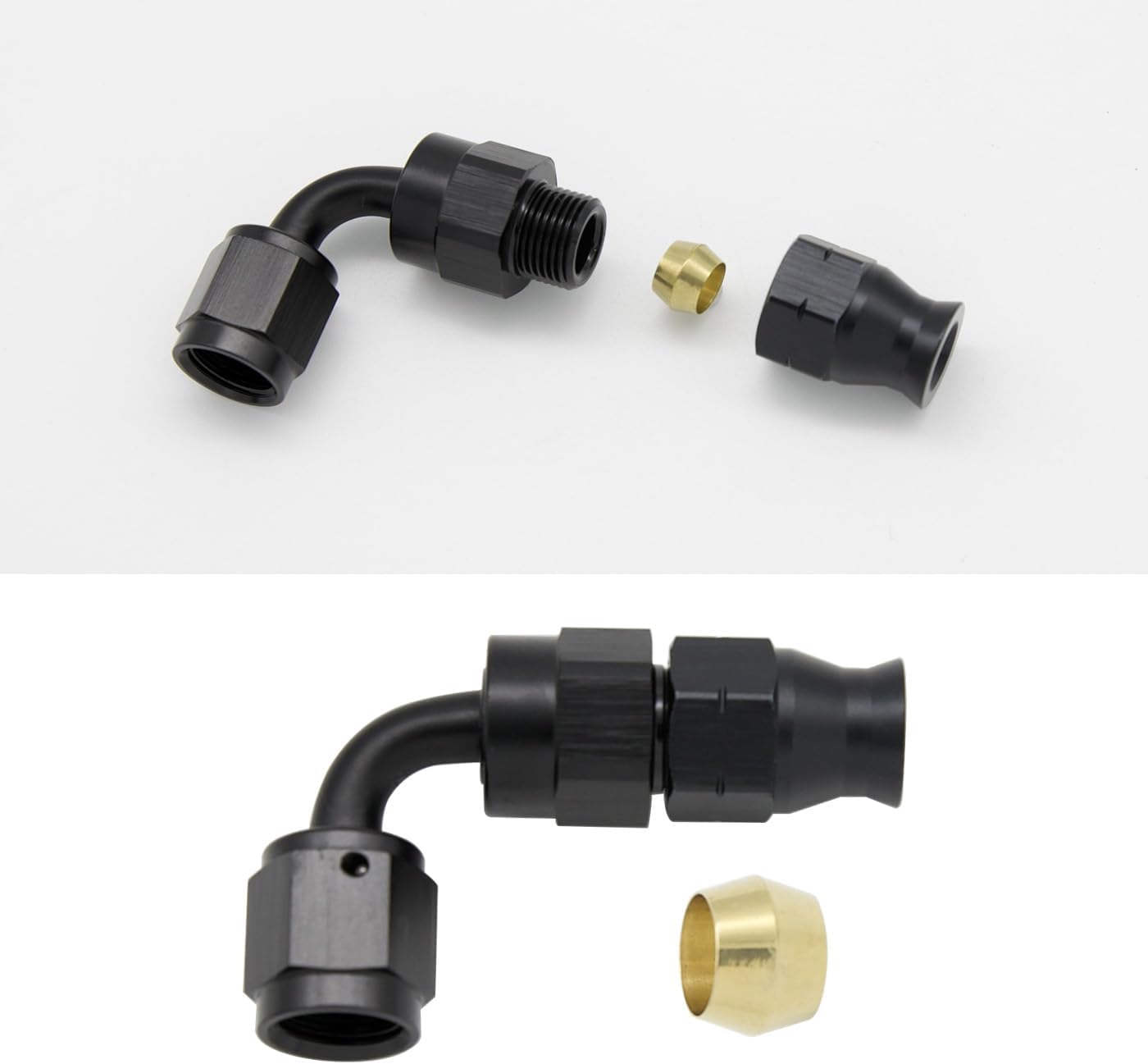 90 Degree 6AN Female Flare to 3/8" (9.5mm) OD Fuel Hardline Tube Adapter Fitting Aluminum Black