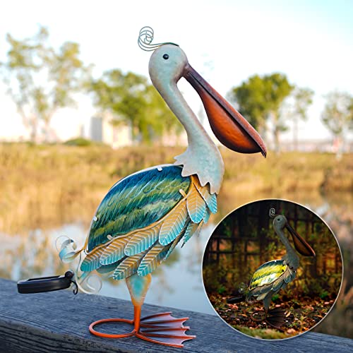 HONGLAND Solar Metal Pelican Statues Garden Sculpture & Statues, Glass Outdoor Pelican Yard Art Coastal Ocean Bird Decor Lawn Ornament for Backyard Porch Patio Decor（19 Inch） - Thumbnail 5