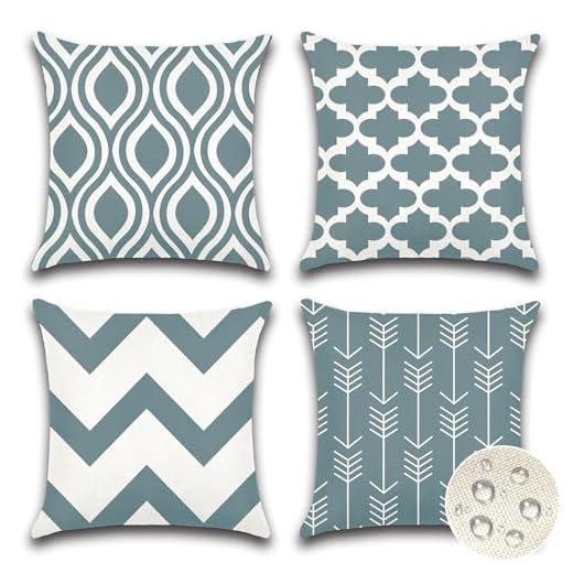 JOTOM Set di 4 Federe Cuscini Divano 40x40cm Esterno Impermeabili Geometrico Primaverili Estate Federe Copricuscini Decorativo Fodera per Cuscini Per Divano Giardino (Grigio)