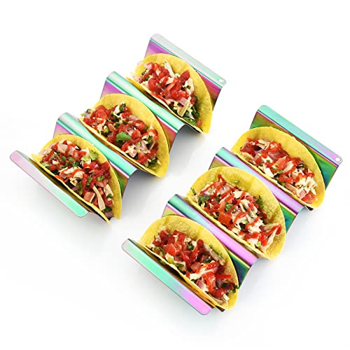 Taco Holder Set Of 4 -Taco Tuesday Taco Stand Tray By Titanium Plated Stainless Steel-Perfect For Burritos Nachos Fajitas-Beautiful Colors #TOP3