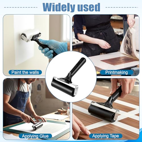 SHENLIU 6 Pcs 4 Inches Rubber Roller, Brayer Roller Printmaking Brayer Black for Gluing Printing Inking Block Paper Crafting Wallpapers Stamping Application