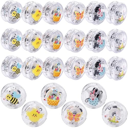24 Pack Easter Light Up Yoyo Toys Flashing Yo Yos Party Favors for Easter Basket Stuffers Egg Hunt Prizes Birthday Classroom Rewards, 6 Styles
