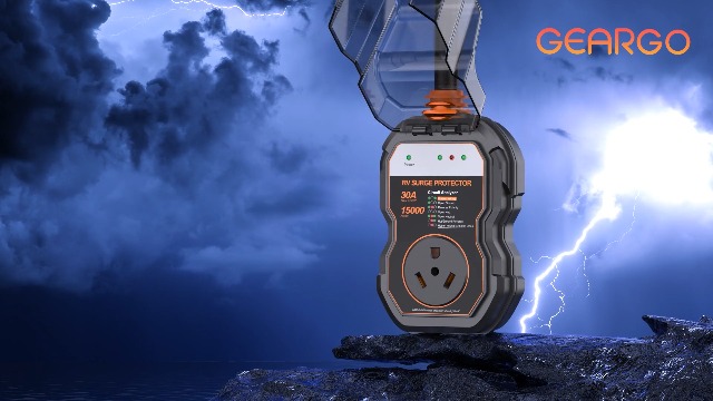 Image of GEARGO ๐ต๐ฌ๐พ-๐ฝ๐๐ RV Surge Protector 30 Amp, 15000J Circuit Analyzer with LED Display, IP68 Waterproof Cover, High-Energy Protection, Temperature Control, RV Adapter Plug for Camper, Travel Trailer