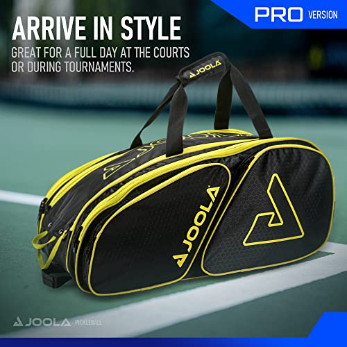 Joola Tour Elite Pro Pickleball Bag – Backpack & Duffle Bag For Paddles & Pickleball Accessories – Thermal Insulated Pockets Hold 4+ Paddles - Includes Fence Hook (Black/Yellow) #TOP3