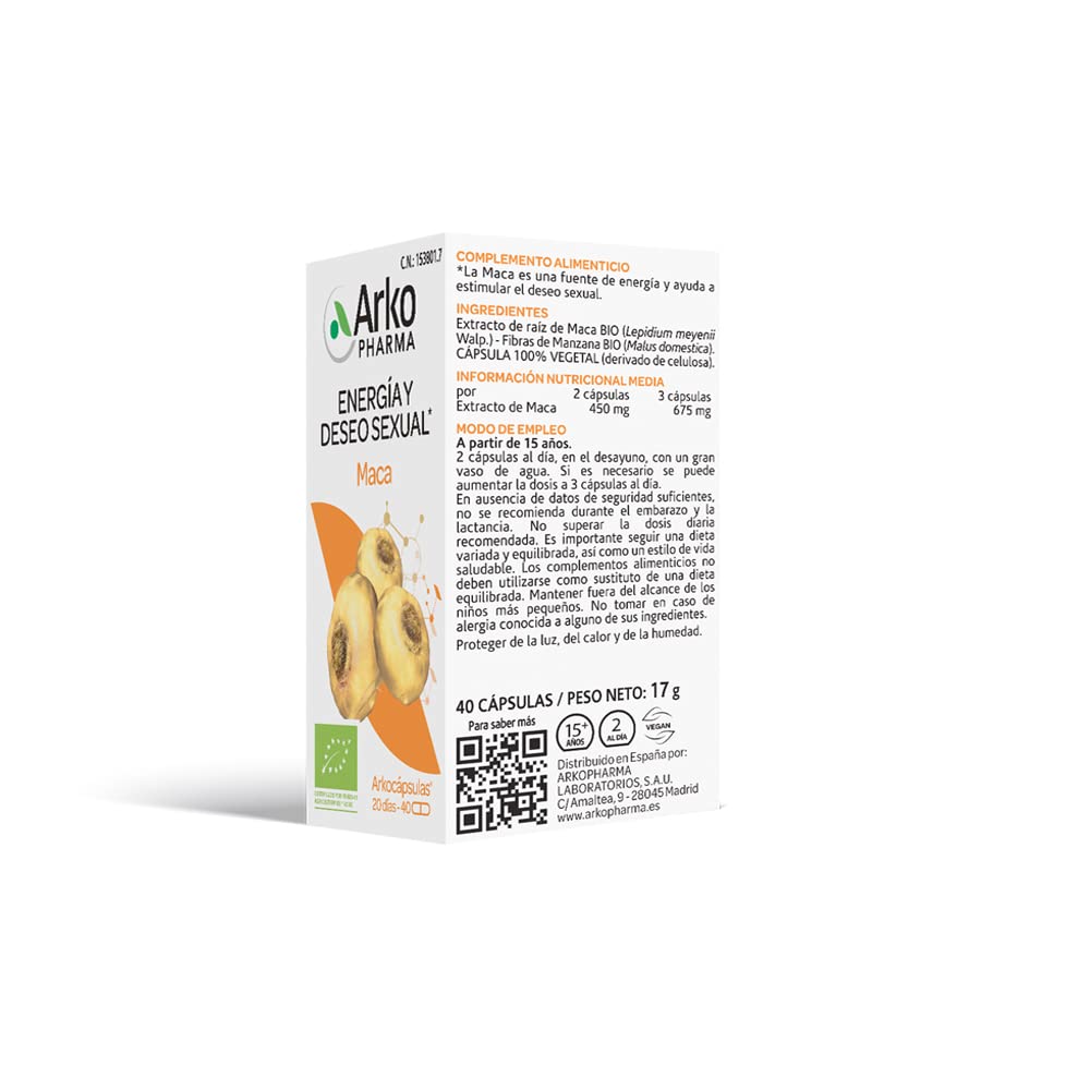 Arkopharma Arkocápsulas Maca Bio Pack 90 Cápsulas, Ayuda A Estimular El Vigor, Deseo Sexual, Rendimiento Físico Y Mental, Complemento Alimenticio