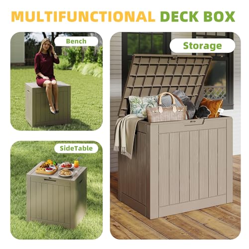 Image of 30 Gallon Waterproof Resin Deck Box, UV Resistant Outdoor Storage for Garden, Patio, Porch, Delivery（Grey，30 Gallon）