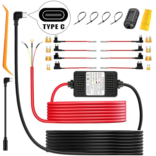 Dash Cam Hardwire Kit ACC Hardwire Kit for Dash Camera Type C 3-Lead Hard Wire Kit 12V-24V to 5V USB-C Hard Wire Kit w/Low Voltage Protection 13ft Charger Power Cord for GPS Radar Detectors and More