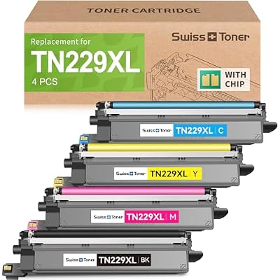 swiss toner Compatible TN229XL TN229 Toner Cartridges 4 Pack High Yield TN 229XL Replacement for Brother MFC-L3720CDW MFC-L3780CDW HL-L3280CDW HL-L3220CDW HL-L3300CDW Printer, BK/C/M/Y