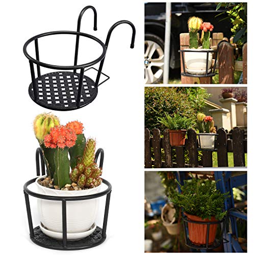 Klvied Outdoor Plant Stand, 3 Pack with 1 Free Hanging Baskets Flower Pot Stand, Indoor Plant Holder Stand, Mid Century Modern Plant Stand for Patio Garden, Corner Balcony, Living Room, Bedroom, Black
