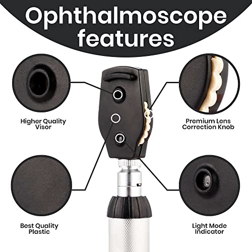 Zyrev Otoscope Oph Multi-Function Set - Otoscope/Opthalmoscope For Ear & Eye Examination - With Portable Carry Case, Sight Chart, Replacement Tips (Black) #TOP3