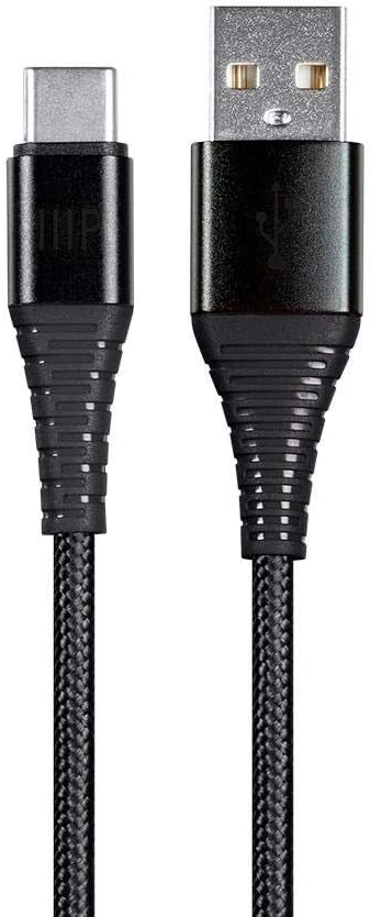 Cable Monoprice USB C a USB A 2.0 - Durable, trenzado de nailon reforzado con Kevlar, carga rápida para Samsung Galaxy S10/ Note 8, LG V20, 6 pies, negro - Serie AtlasFlex