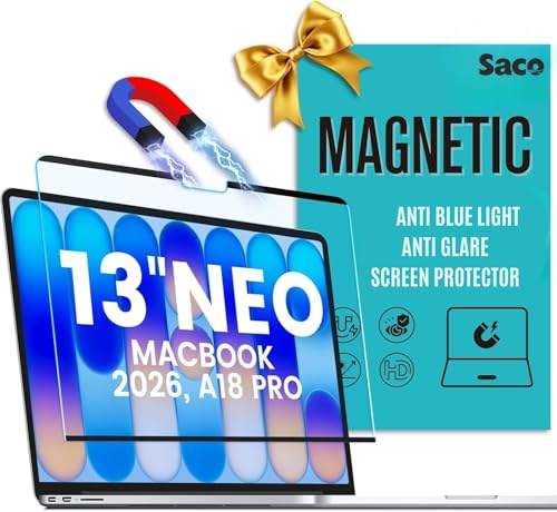 Image of Saco Magnetic Anti Blue Light Screen Protector Compatible with 2026 MacBook Neo 13 Inch A3404 (A18 Pro Chip) Laptop, Anti Glare Matte Filter, Bubble-Free Install, Removable & Reusable