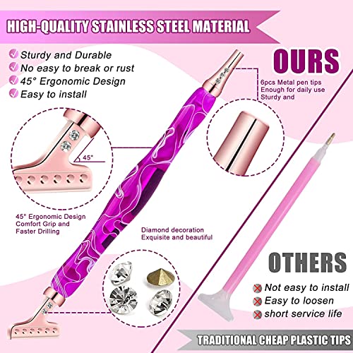 16 Pieces Diamond Painting Pen Accessories Tools, Red Roller Wheel Easy To Use 45° Ergonomic 6 Pieces Stainless Steel Tips Handmade Diamond Art Drill Pen For Art Craft (Purple Rose Gold Roller) #TOP4