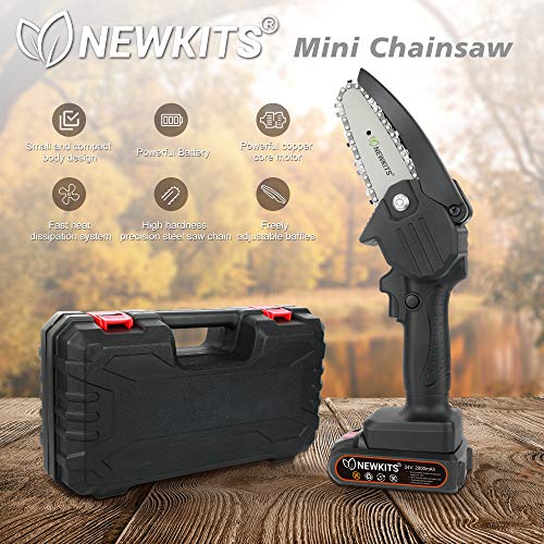 Mini Chainsaw, 24V Portable Electric Chainsaw 550W High Power Cordless Power Chain Saws NEWKITS Pruning Shears Chainsaw for Courtyard and GardenTree Branch Wood Cutting