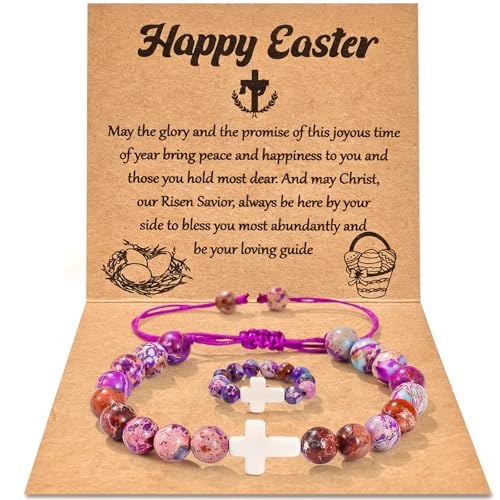 Easter Basket Stuffers, Cross Bracelet & Ring Set Easter Gifts for Teens Girls Boys, Religious Jewelry for Baptism Communion Confirmation