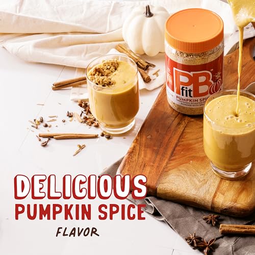 Image of PBfit 15 Ounce Pumpkin Spice Peanut Butter Powder, Powdered Peanut Butter Spread From Real Roasted Peanuts, 7g of Protein 7% DV, Gluten-Free, 70 calories, 90% less fat (Pack of 1)