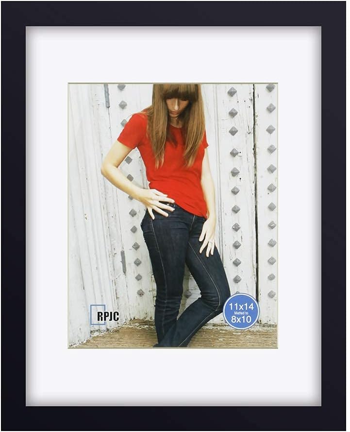 RPJC 2 Pcs Sets Solid Wood Picture Frame Display Photo 8x10 mat 5x7 inch and 11x14 mat 8x10 inch Black