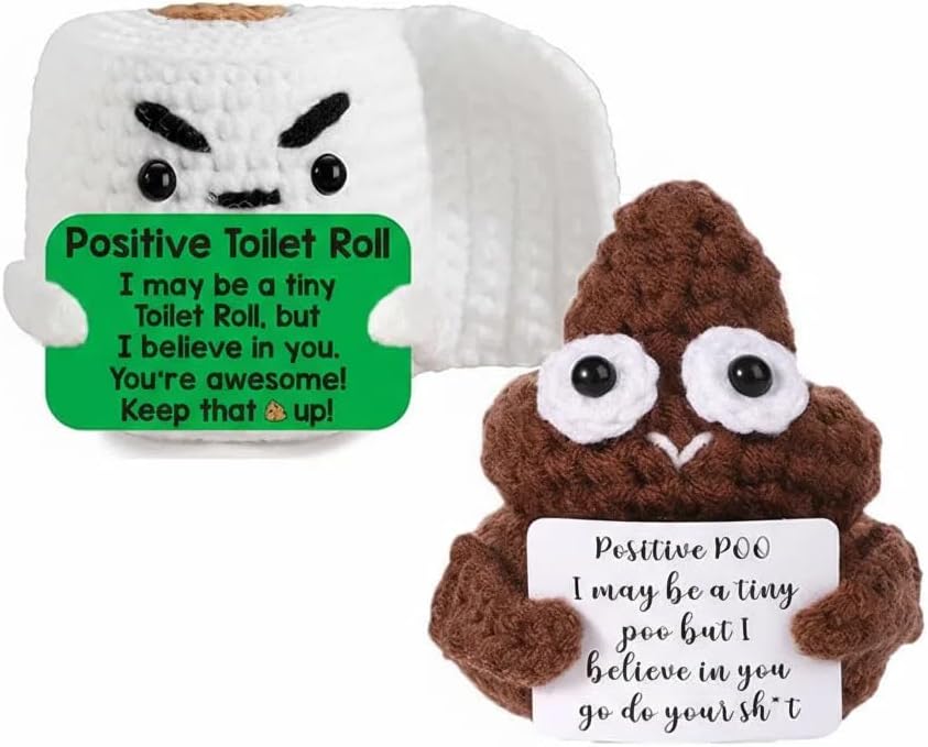 Positive Crochet Gag Toilet Paper Emotional Inspirational Support Poop Christmas Birthday Gifts for Women Men Friend Coworker Funny Small Handmade Cute Stuff Office Desk Decor