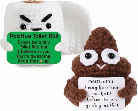 Positive Crochet Toilet Paper Poop Weird Gag Stuff Gifts Emotional Support 3PCS with Encouragement Card Cute Animals Gift Set for Friends Husband Lover Birthday