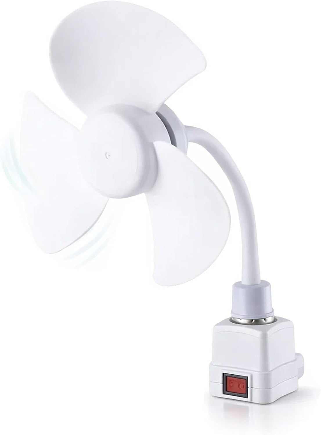 Socket Fan Kit with Plug Adapter – Mini Quiet Electric Fan with Flexible Gooseneck Plug and Light Bulb Base Energy-Saving Desk Fan Screws into E27 (2pcs)