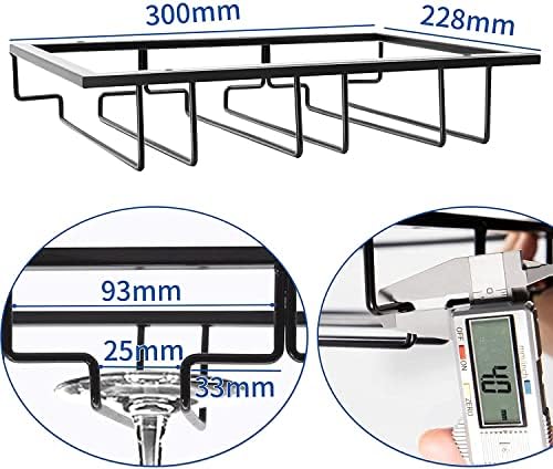 WEYHTF Wine Glass Holder Under Cabinet,Wine Stemware Holder,Wine Glass Rack,3 Rows Black Metal Wine Glasses Hanger,Wine Glass Holder Storage Under Shelf,Wine Glass Rack for Kitchen Bar