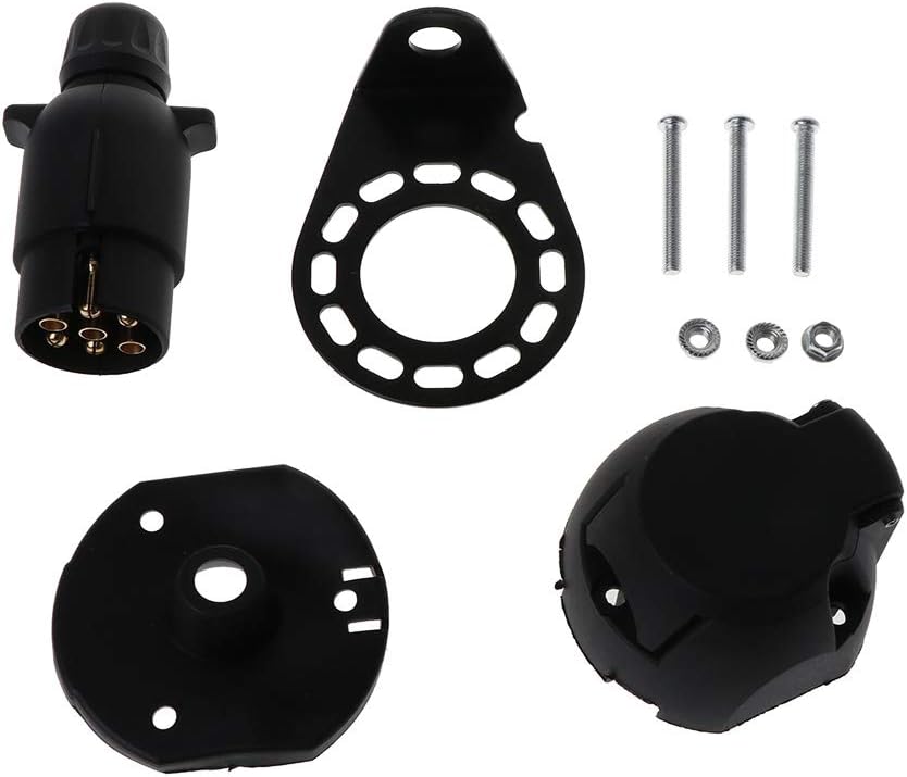 VvXx Round Hole Trailer Plug 7-Way EU RV Boat Truck Trailer Connector Plug+ Socket+ Bracket Set Kit Truck Trailer Connector Car Accessories