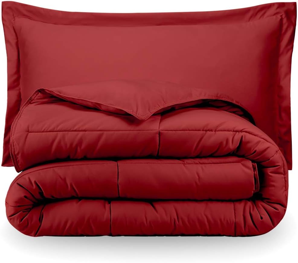 Queen/Full Size 100% Pure Cotton Blanket,500 GSM,Winter Warm,Ultra Soft Fluffy Quilted Duvet Insert with Corner Tabs,Box Stitched Only Comforter(1 pc | Red)