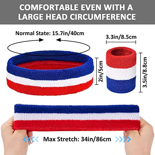 Pamase 5 Sets Striped Sweatbands Set, Including 5 Pcs Sports Headbands And 10 Pcs Wristbands Cotton Sweat Band American Flag Style For Tennis Athletic #TOP3